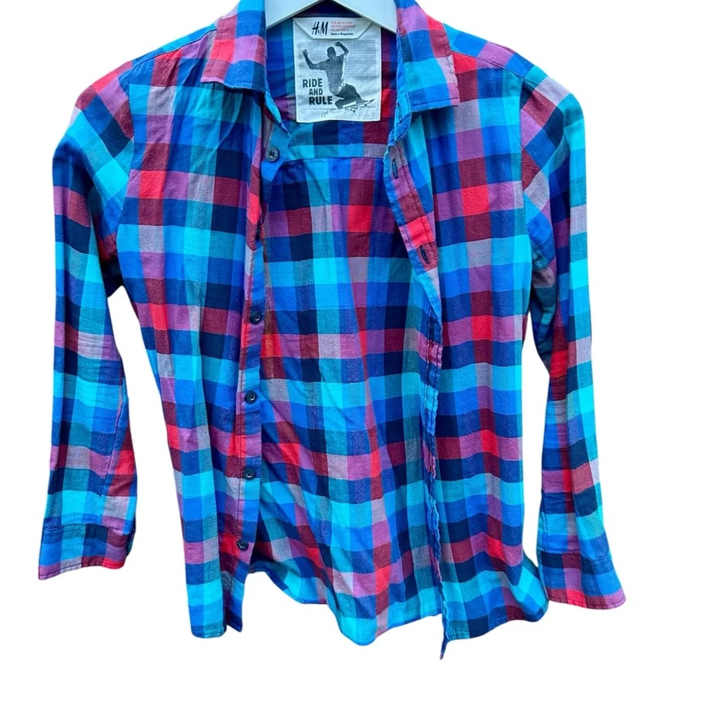 H&M Plaid Button Down Kids Shirt Ride and Rule Sz.9-10
